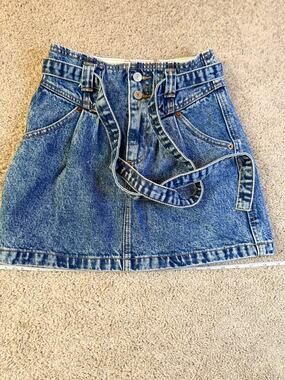 Abercrombie & Fitch Belted Paperbag Denim Mini Skirt Pleated Acid Wash 80s 24 00